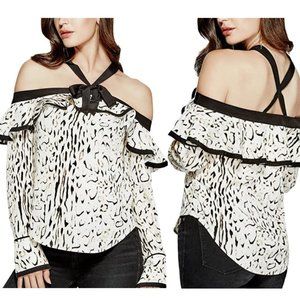 Guess Long Sleeve Grayson Ruffle Top Size S